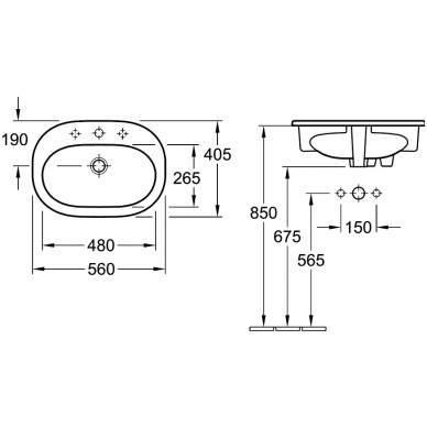 Villeroy & Boch O.Novo įleidžiamas praustuvas, 56 x 40.5 cm, baltas 1 Villeroy & Boch O.Novo įleidžiamas praustuvas, 56 x 40.5 cm, baltas 1