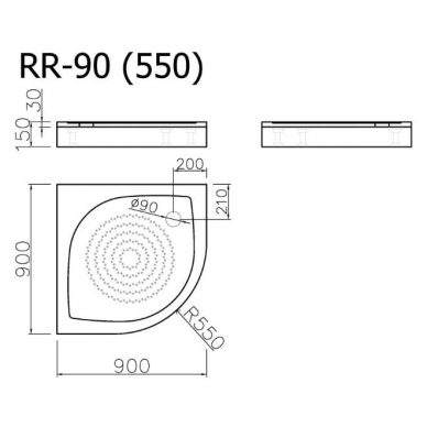 Vispool RR-90 akmens masės dušo padėklas, 90 x 90 cm, baltas 2 Vispool RR-90 akmens masės dušo padėklas, 90 x 90 cm, baltas 2