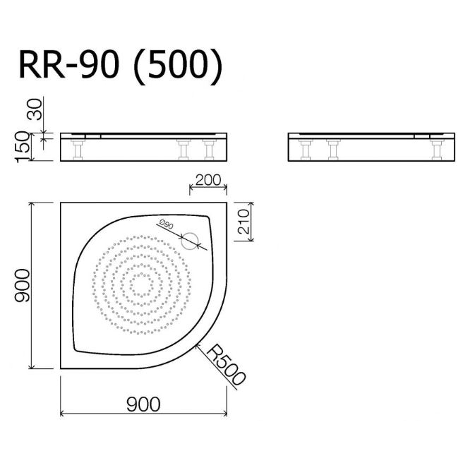 Vispool RR-90 akmens masės dušo padėklas, 90 x 90 cm, baltas 1 Vispool RR-90 akmens masės dušo padėklas, 90 x 90 cm, baltas 1