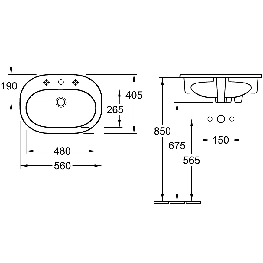 Villeroy & Boch O.Novo įleidžiamas praustuvas, 56 x 40.5 cm, baltas 1 Villeroy & Boch O.Novo įleidžiamas praustuvas, 56 x 40.5 cm, baltas 1